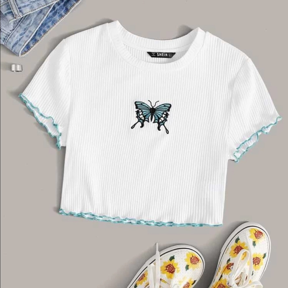 White butterfly crop top